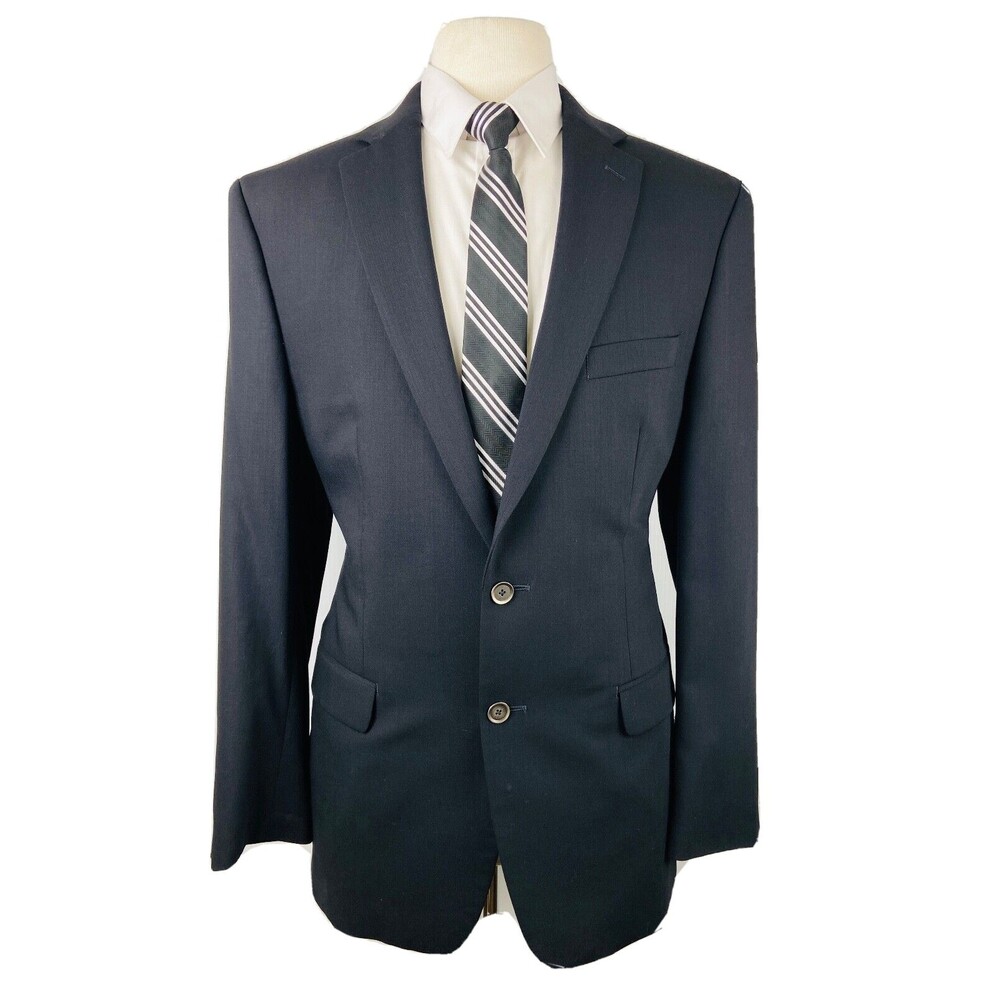 CALVIN KLEIN MENS 42R BLACK SILVER BUTTON WOOL BLAZER SPORT COAT SUIT JACKET